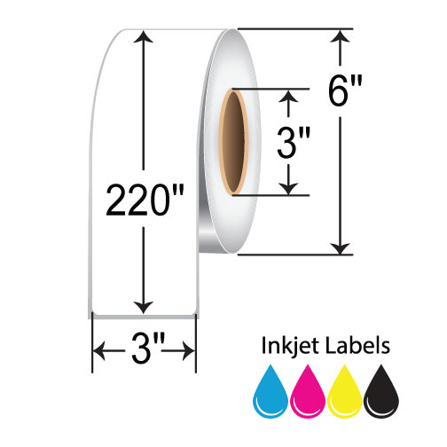 BarcodeFactory 3" x 220' Continuous Inkjet Label [Non-Perforated] RIJS-3-220-1-3
