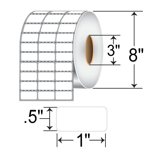 Zebra 8000T 1x0.5 Polyester TT Label [Tamper-Evident, 3up, Perforated] 10023255