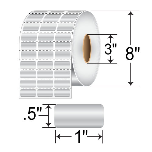 Zebra 8000T 1x0.5 Polyester TT Label [Tamper-Evident, 3up, Perforated, Silver] 10022917