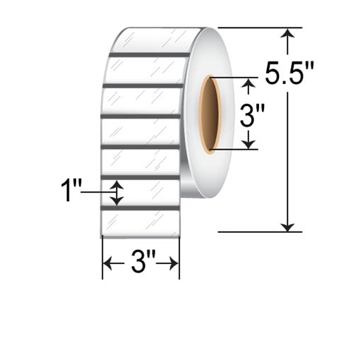 2 x 1 Thermal Transfer Industrial Labels with 3 Core, 8 OD