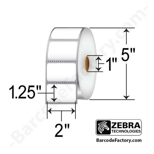 Zebra PolyPro 3000T 2x1.25 Polypropylene TT Label [Removable, Perforated] 10032211