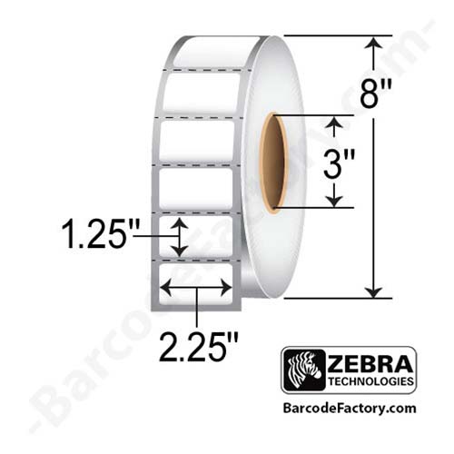 Zebra Z-Perform 2000D 2.25x1.25  DT Label [Premium Top Coated, Perforated] 10000297