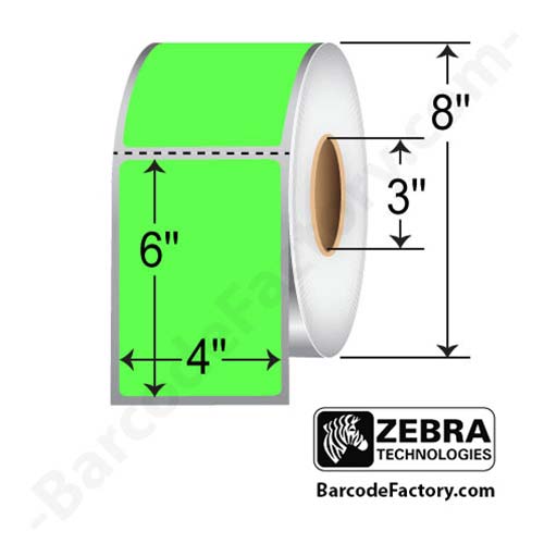 Zebra Z-Perform 2000T 4x6  TT Label [Perforated, Green] 10006208-2