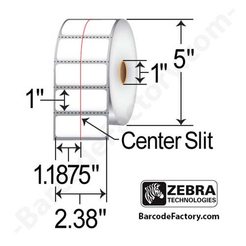 Zebra Z-Select 4000D 2.375x1  DT Label [Premium Top Coated, 2up, Perforated, Slit] 10010050