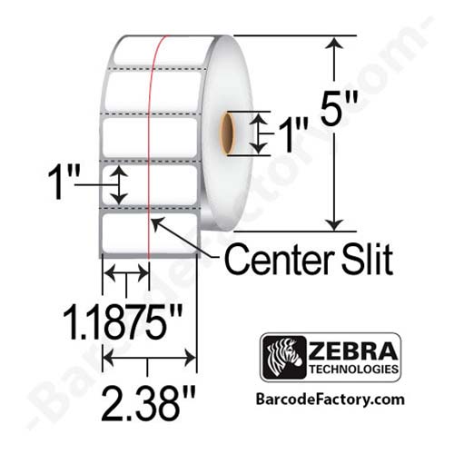 Zebra Z-Select 4000D 2.375x1  DT Label [Premium Top Coated, 2up, Perforated, Slit] 10010050-EA