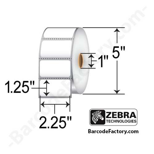 Zebra PolyPro 4000D 2.25x1.25 Polypropylene DT Label [Premium Top Coated, Perforated] 10010063