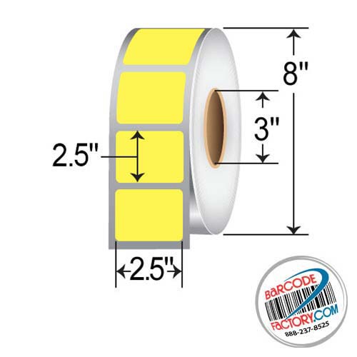 BarcodeFactory 2.5x2.5 TT Paper Label - [Non-Perforated] BAR-2.5x2.5-Yel