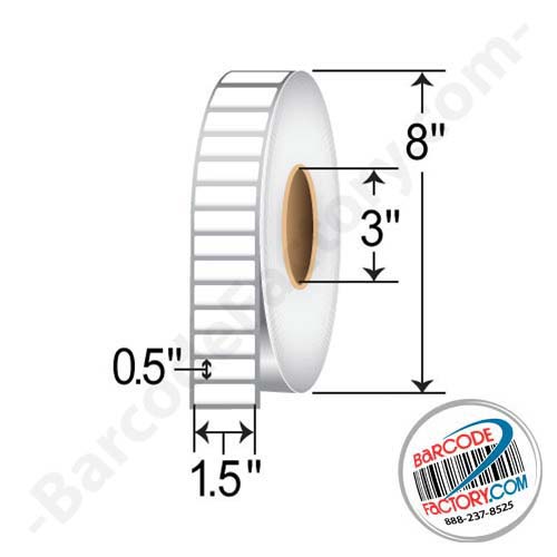 Barcodefactory 1.5x0.5 Polyester TT Label [Ultra Aggressive, Perforated] L-ZP-15051P-BAR