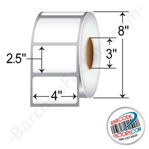 Barcodefactory 4x2.5  DT Label [Premium Top Coated, Perforated] RD-4-25-2500-3