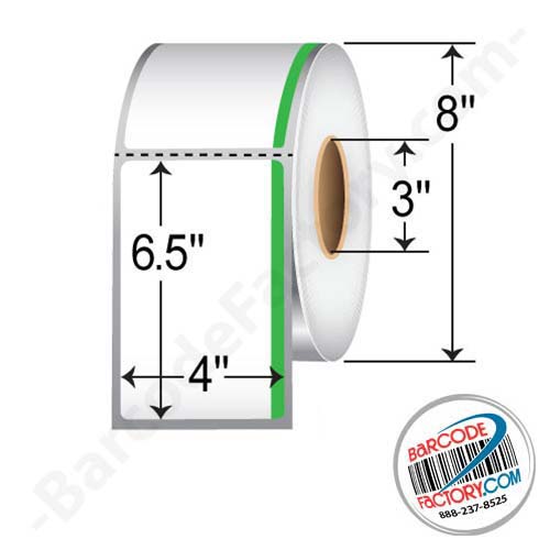 Barcodefactory 4 x 6.5 Thermal Transfer Paper Label - 0.5" Horizontal Green Bar at Trailing Edge RTC-4-65-1000-GR
