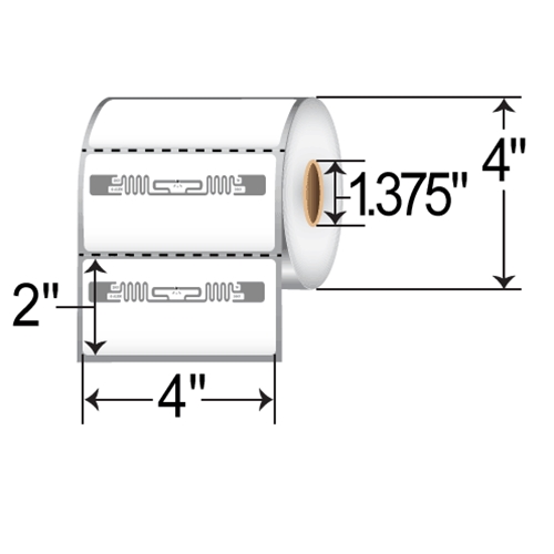 BarcodeFactory 4x2-inch RFID Labels RFT-4-2-AL2-ZEB-RP4T