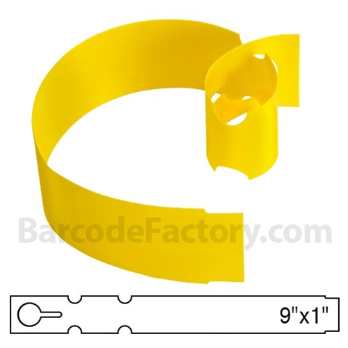 BarcodeFactory 9x1 Thermal Yellow Tree Wrap Tags [Non-Perforated] BAR-WP9X1-YE-EA