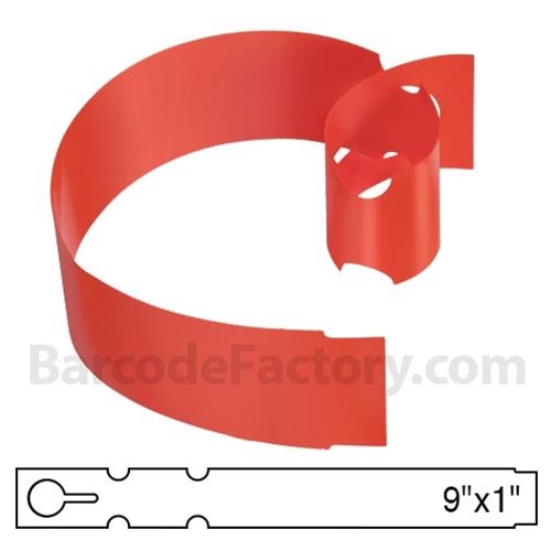 BarcodeFactory 9x1 Thermal Red Tree Wrap Tags [Non-Perforated] BAR-WP9X1-RD-EA