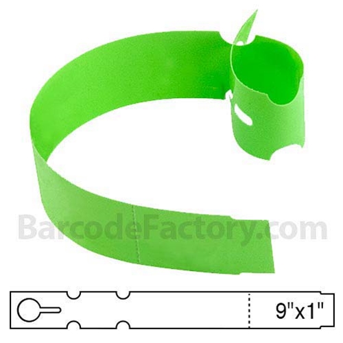 Barcodefactory 1x9 Polyethylene TT Label [Perforated, Wrap Tags, Key Hole, Lime] BAR-WP9X1P-LM