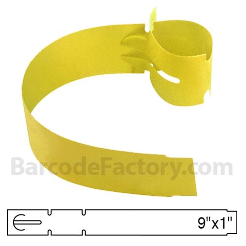 Barcodefactory 1x9 Polyethylene TT Label [Wrap Tags, T-Lock, Yellow] BAR-WPT9X1-YE