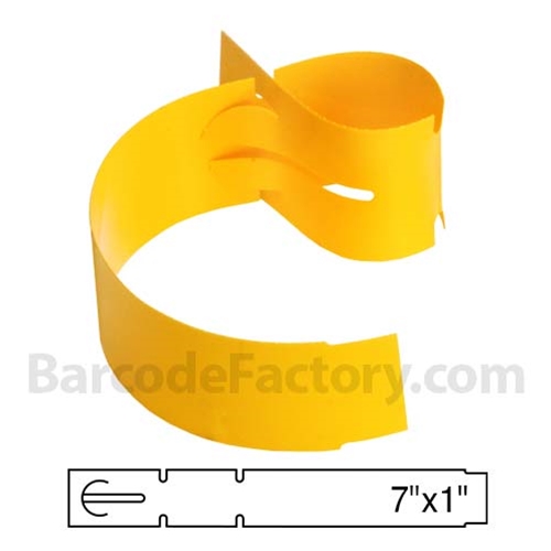 Barcodefactory 1x7 Polyethylene TT Label [Wrap Tags, T-Lock, Yellow] BAR-WPT7X1-YE