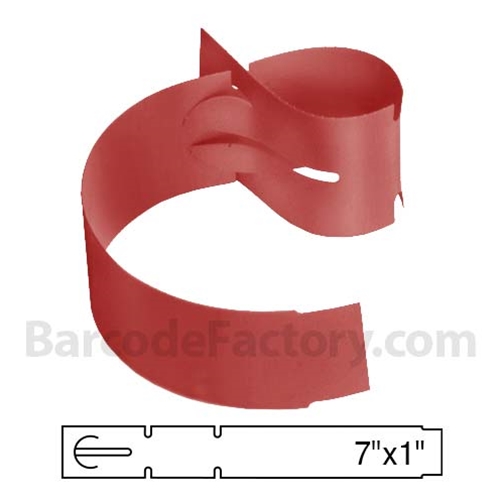 BarcodeFactory 7x1 Thermal Red Tree Wrap Tags BAR-WPT7X1-RD