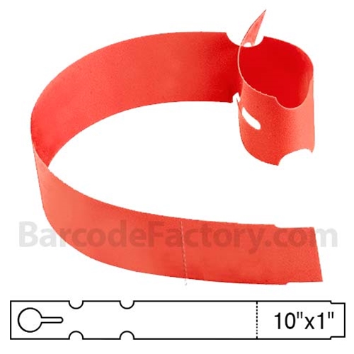 Barcodefactory 1x10  TT Tag [Perforated, Wrap Tags, Red] BAR-EP10X1X4P-RD-EA