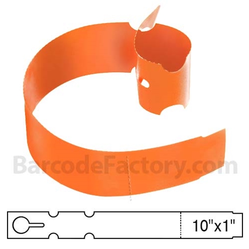 BarcodeFactory 10x1 Thermal Orange Tree Wrap Tags BAR-EP10X1X5P-OR