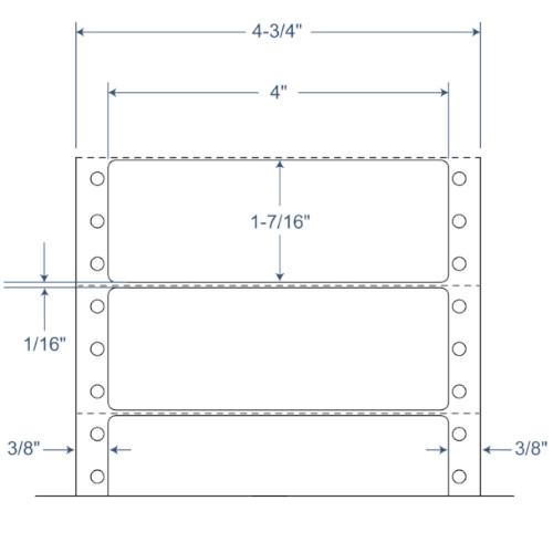 BarcodeFactory 4" x 1.4375" Pinfeed Perforated EDP Label 900-D-4-17-1-PEL