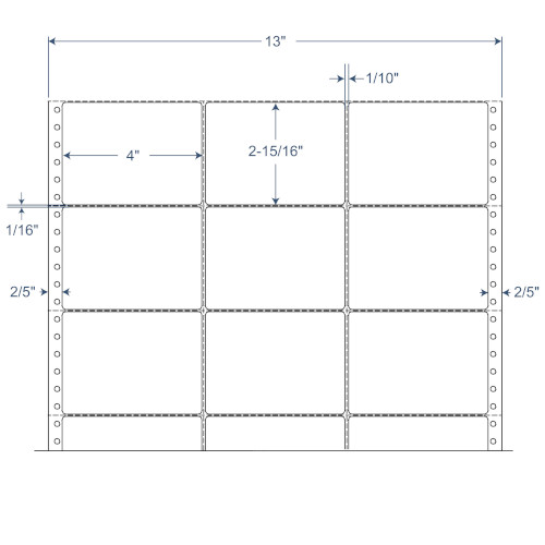 BarcodeFactory 4" x 2.9375" Pinfeed 3 Wide Perforated EDP Label 900-D-4-215-3
