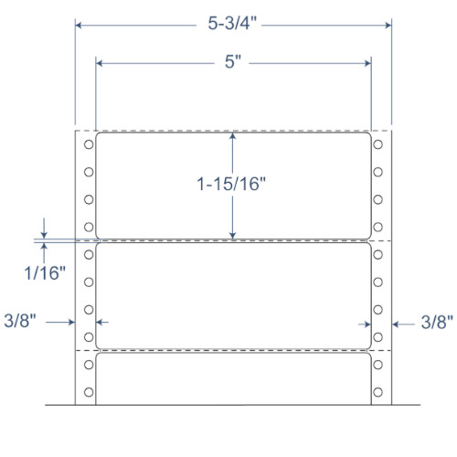 BarcodeFactory 5" x 1.9375" Pinfeed Perforated EDP Label 900-D-5-115-1