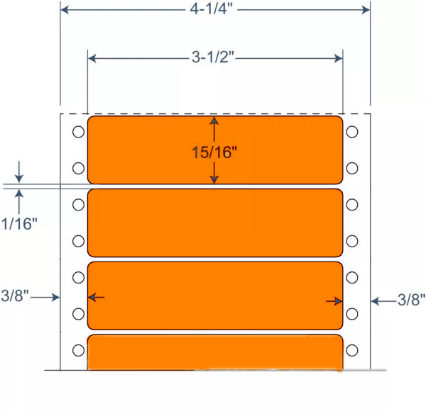 BarcodeFactory 3.5" x 0.9375" Tinted Pinfeed Orange EDP Label 900-DT-35-15-1-ORANGE