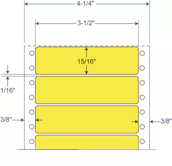 BarcodeFactory 3.5" x 0.9375" Tinted Pinfeed Yellow EDP Label 900-DT-35-15-1-YELLOW