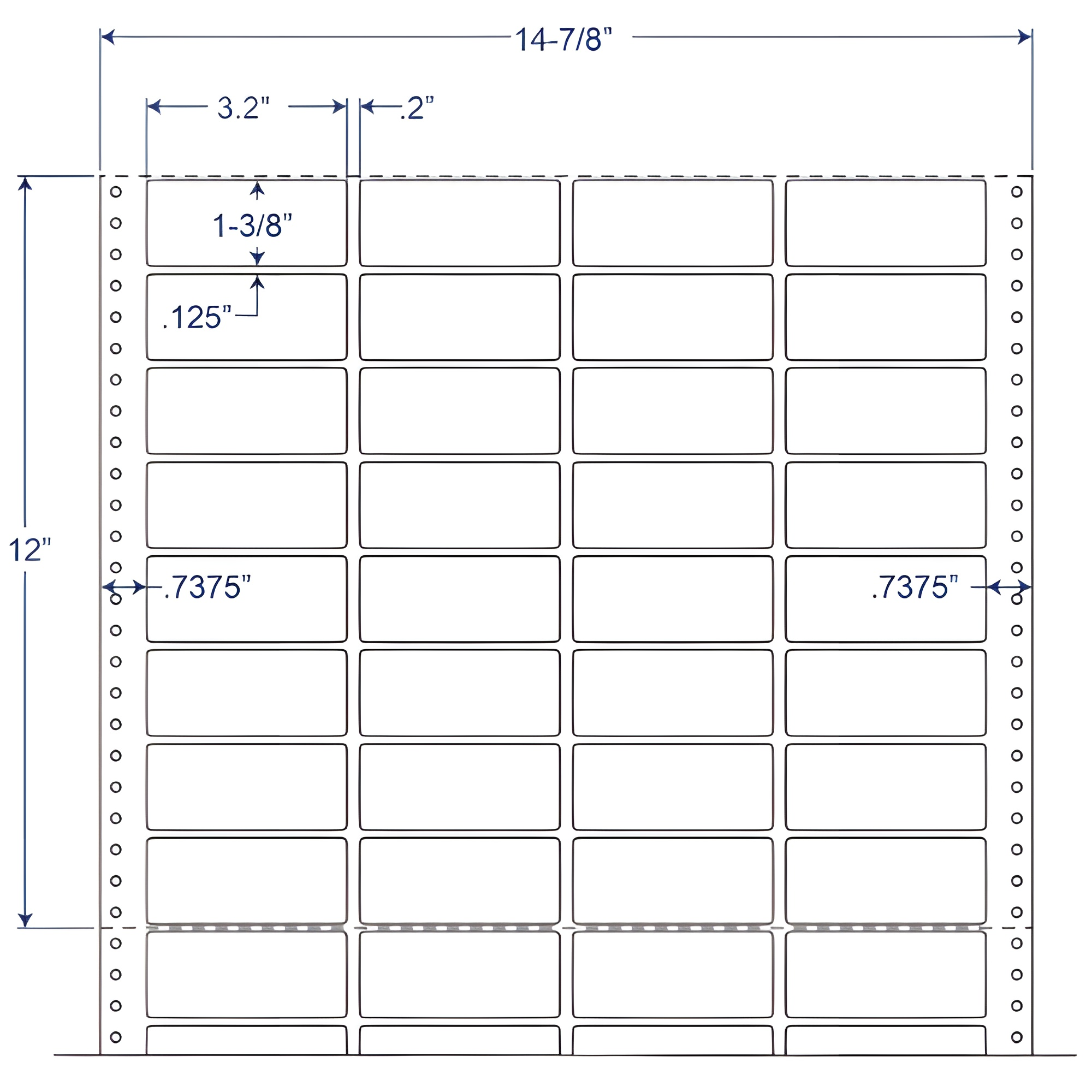 BarcodeFactory 3.2" x 1.375" Pinfeed 4 Wide EDP Label 900-D-32-138-4