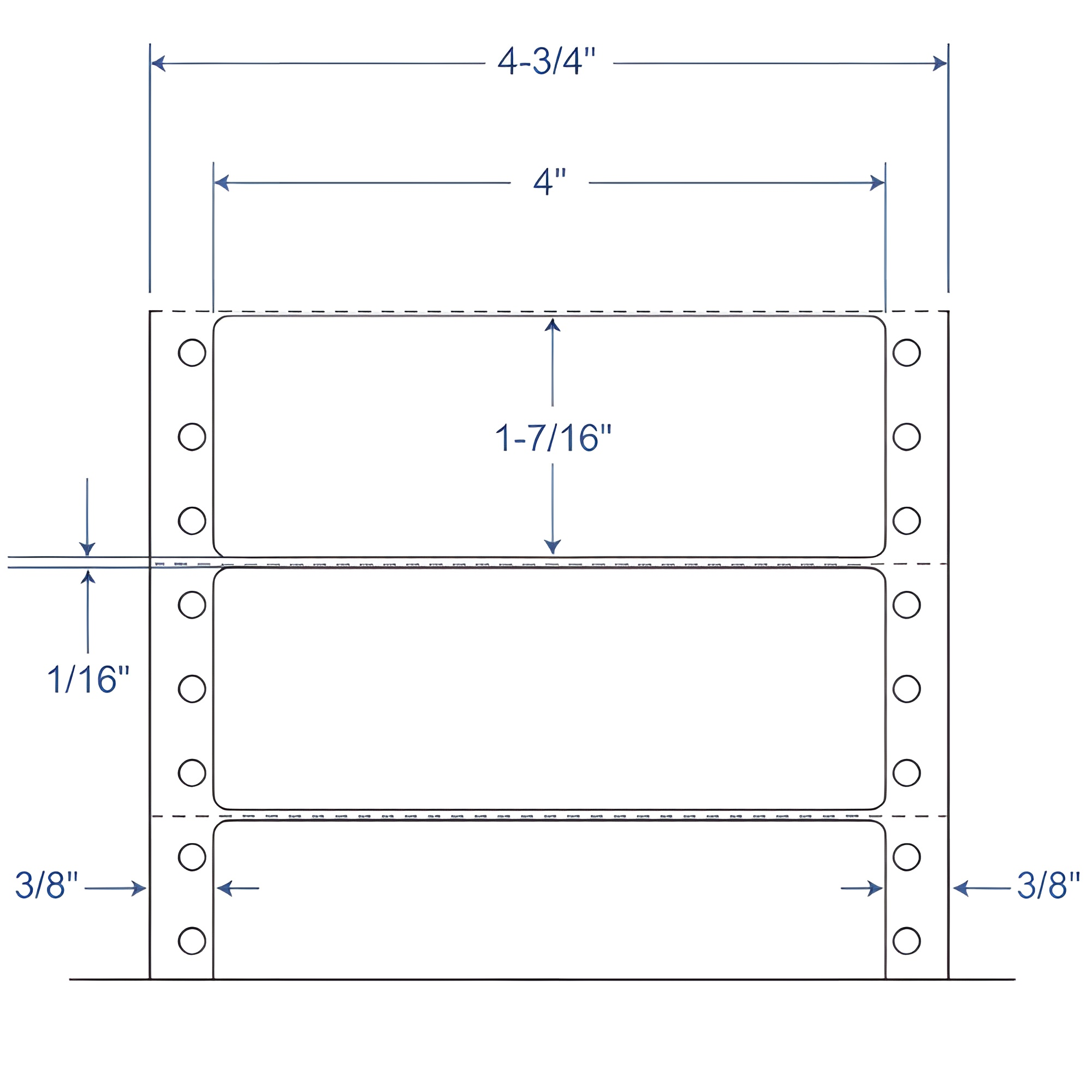 BarcodeFactory 4" x 1.4375" Pinfeed Perforated EDP Label 900-D-4-17-1-PEL