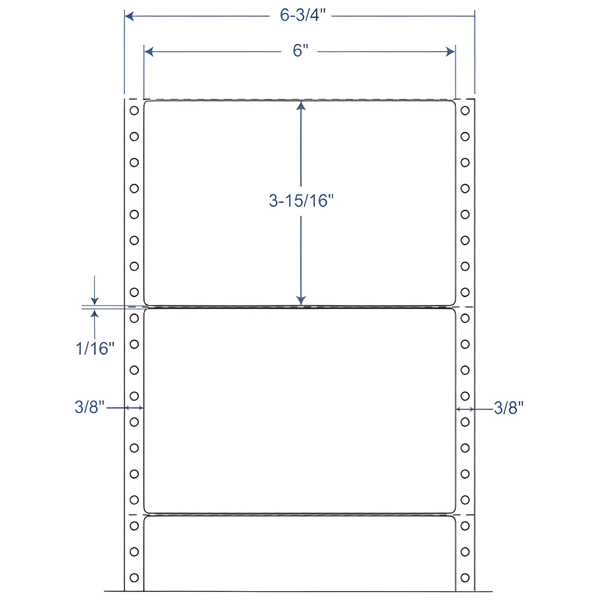BarcodeFactory 6" x 3.9375" Pinfeed Perforated EDP Label 900-D-6-315-1