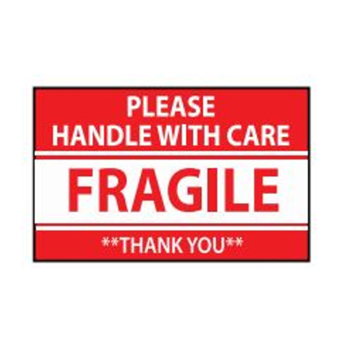 Barcodefactory 3" x 5" - Please Handle With Care FRAGILE ALS3502