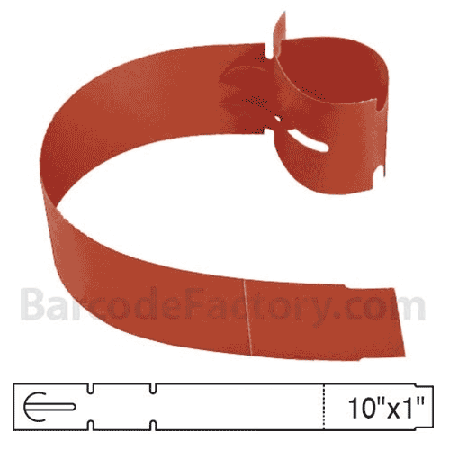 BarcodeFactory 10x1 Thermal Red Tree Wrap Tags BAR-EPT10X1X5P-RD