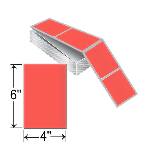 Barcodefactory 4x6  TT Label [Fanfold, Perforated, Fluorescent Red] THF46-1PFR