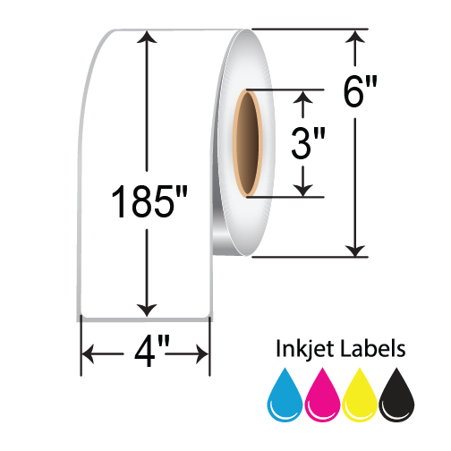 BarcodeFactory 4" x 185' Continuous Inkjet Label [Non-Perforated] ISP-4-185-3