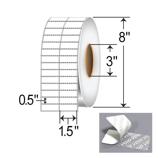 Zebra 8000T 1.5x0.5 Polyester TT Label [Tamper-Evident, 2up, Perforated] 10023256