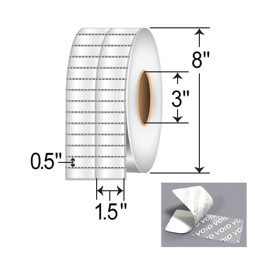 Zebra 8000T 1.5x0.5 Polyester TT Label [Tamper-Evident, 2up, Perforated, Silver] 10022918