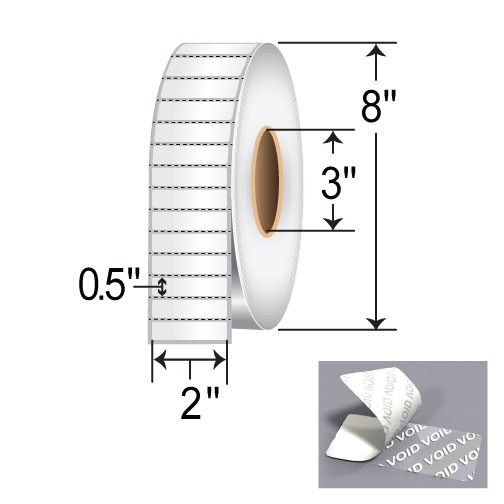 Zebra 8000T 2x0.5 Polyester TT Label [Tamper-Evident, Perforated, Silver] 10022920