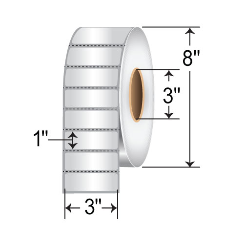 Zebra 8000T 3x1 Polyester TT Label [Tamper-Evident, Perforated, Silver] 10022915