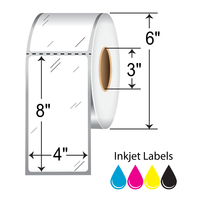 BarcodeFactory 4x8 Inkjet High-Gloss Film Label [Perforated] L-IJ-GF48530R-36P