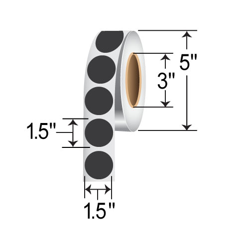 BarcodeFactory 1.5" Circles - Floodcoated TT Labels [Black, Non-Perforated] IT-15-CIR-BLK