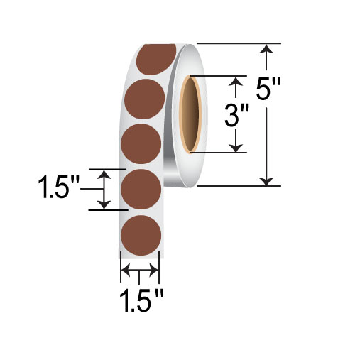 Barcodefactory 1.5" Circles - Floodcoated TT Labels [Brown, Non-Perforated] IT-15-CIR-BR