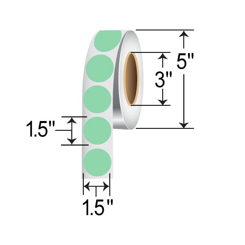 BarcodeFactory 1.5" Circles - Floodcoated TT Labels [Green, Non-Perforated] IT-15-CIR-GR