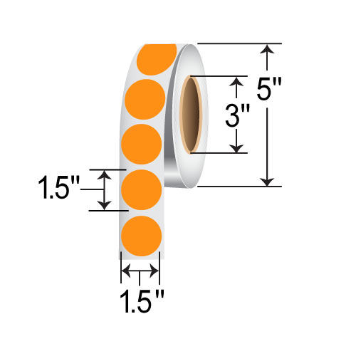 BarcodeFactory 1.5" Circles - Floodcoated TT Labels [Orange, Non-Perforated] IT-15-CIR-OR