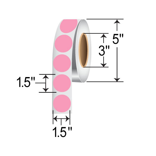 BarcodeFactory 1.5" Circles - Floodcoated TT Labels [Pink, Non-Perforated] IT-15-CIR-PK