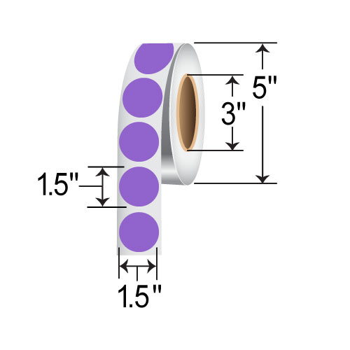 BarcodeFactory 1.5" Circles - Floodcoated TT Labels [Purple, Non-Perforated] IT-15-CIR-PU