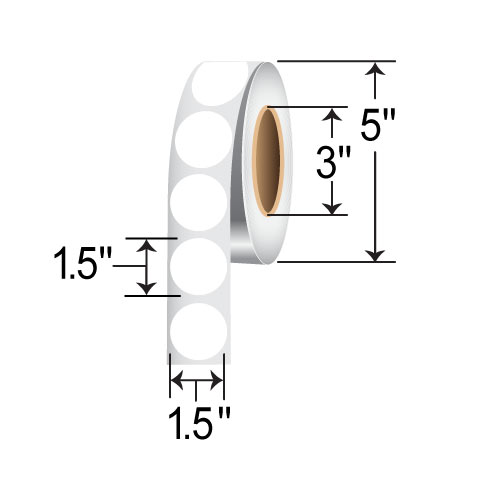 BarcodeFactory 1.5" Circles - Floodcoated TT Labels [White, Non-Perforated] IT-15-CIR-WH