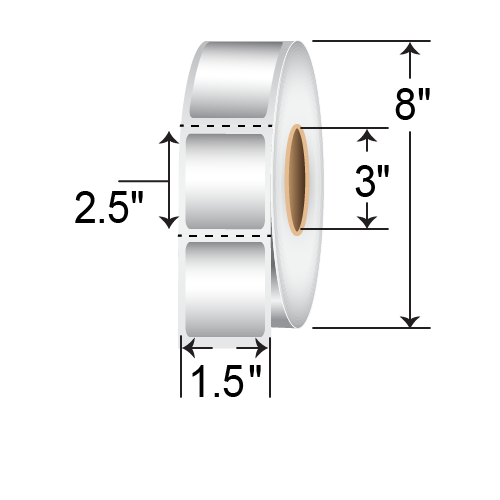 Barcodefactory 1.5x2.5 Polyester TT Label [Perforated, Silver] 1.5X2.5-3-SILVER