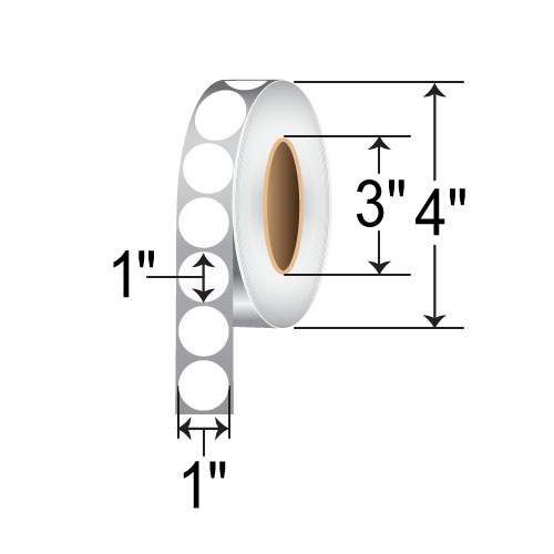 BarcodeFactory 1" Circles - Floodcoated TT Labels [White, Non-Perforated] IT-1-CIR-WH