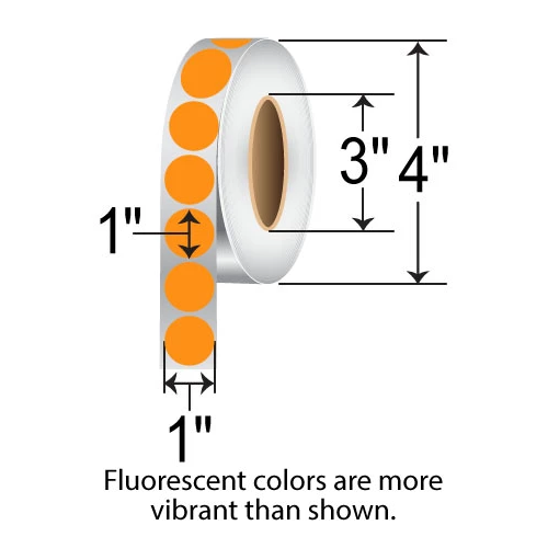 BarcodeFactory 1" Circles - TT Label - [Fluorescent Orange, Non-Perforated] FL-1-CIR-OR